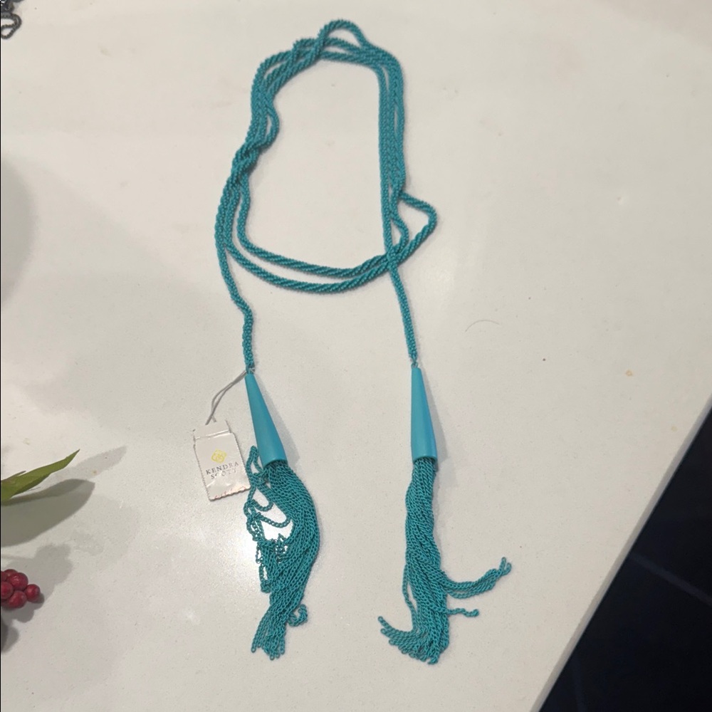 Kendra Scott Teal Tassel Necklace